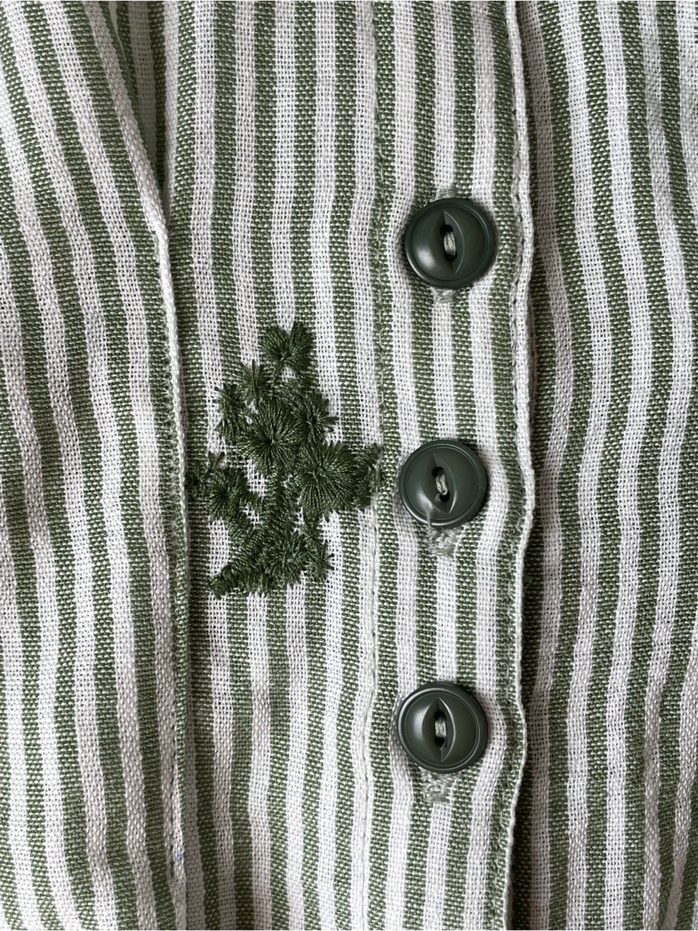 FIG + FLOWER Green Striped Embroidered Peplum Blouse Cottagecore Coastal Button - Picture 6 of 9